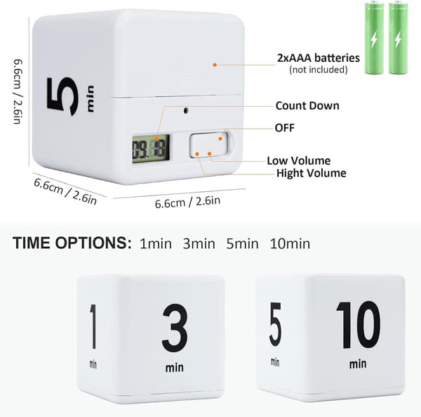 Rubiks kube-timer - hvit, 1-3-5-10 minutter