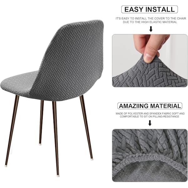 6-pack Stretch Chair Covers, Washable Universal Kitchen Chair Covers, Grey, Compatible with Various Brands[ZHE]