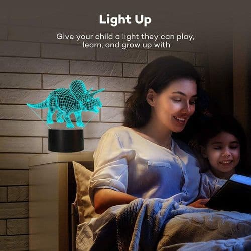 Fullosun Dinosaur Bordlampe LED Nattlys 3D Illusjon Triceratops