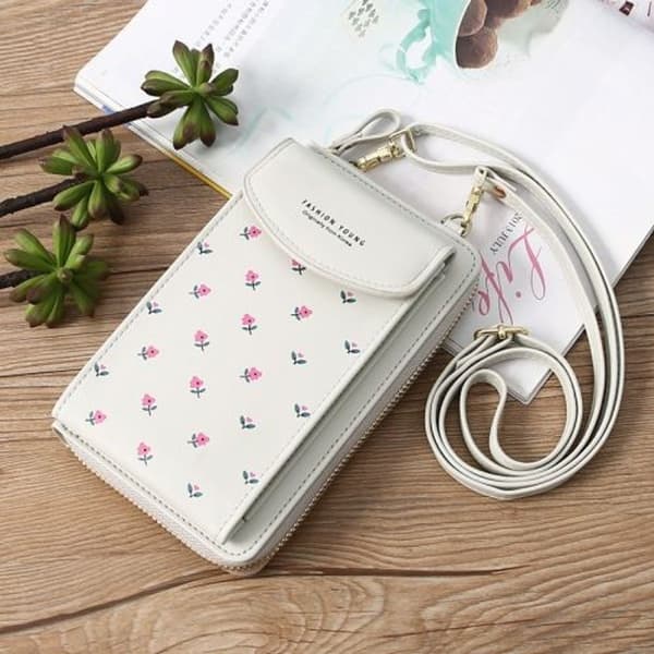 Printed Mobile Phone Bag, Floral Women's Multifunctional Diagonal Bag, Multi-Card Case