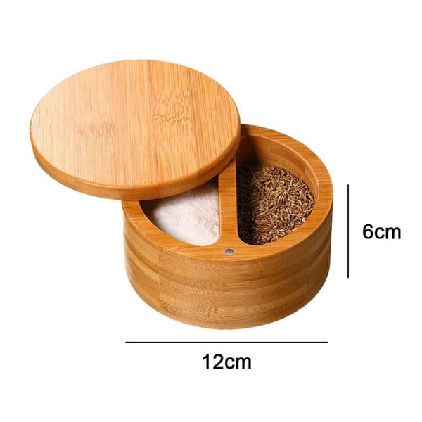 Premium Bamboo Salt Cellar, Salt Box with Magnetic Swivel Lid