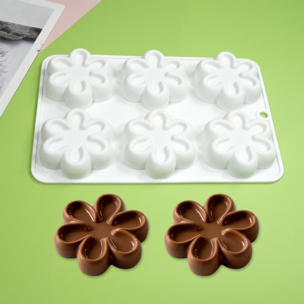 6-hullsform Seks kronblader Blomsterform Fondant Sjokoladeform Kakebakeredskap