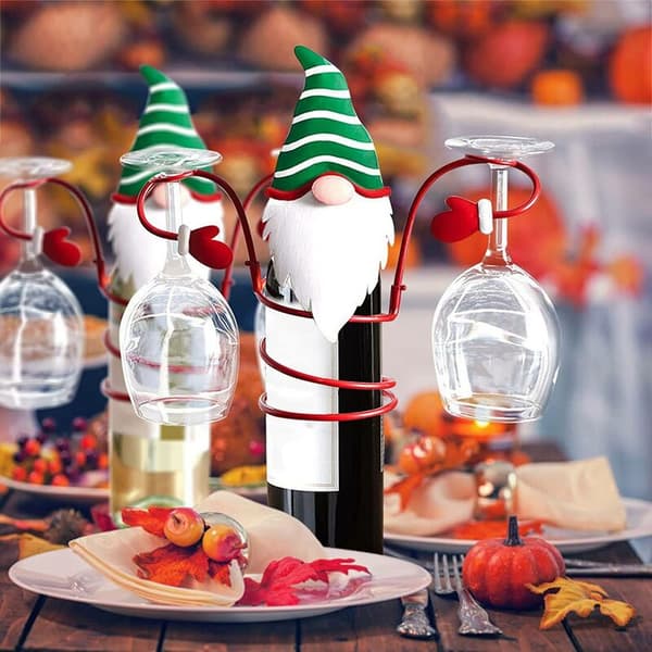Wine Rack for Christmas Table Decoration, Holds 1 Wine Bottle and 2 Glasses