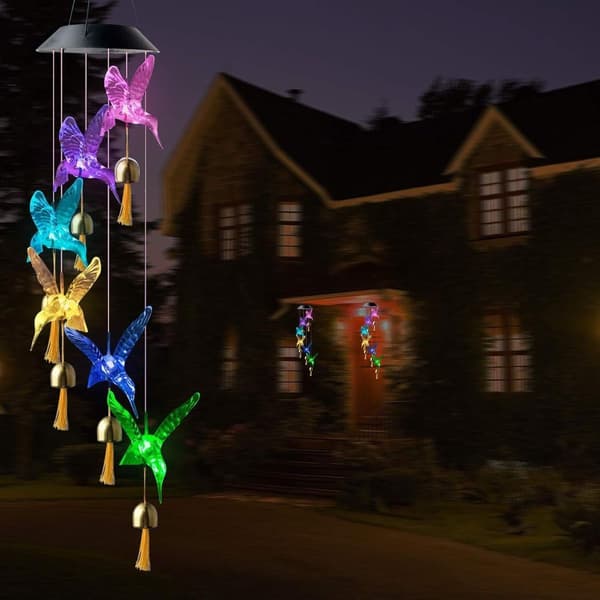 Solar Hummingbird Wind Chime Design with Bells