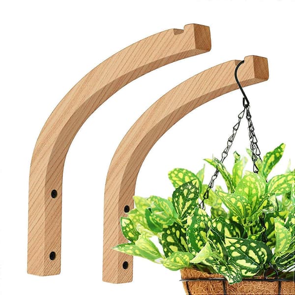 Til indendørs planter, vægmonterede hængende plantekroge i træ, 4 stk.
