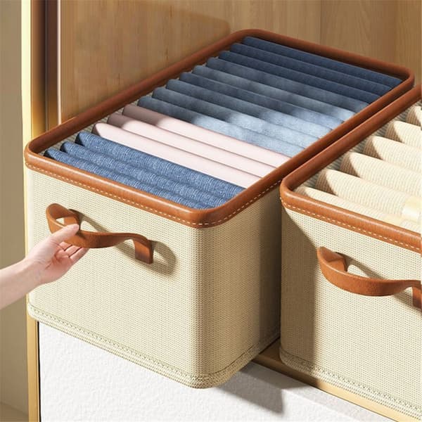 Storage Baskets for Clothes for Wardrobe with PU Handle, Foldable Box for Organizing Dresses 18L
