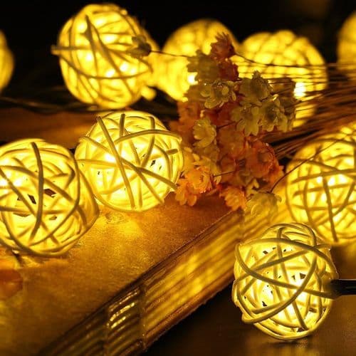 Rattan solcellelysslynger, varmhvit, 20 LED, 5M, 8 moduser, utendørs lysslynger