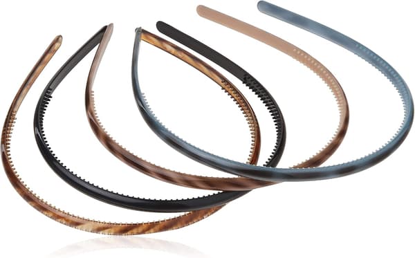 Slim Narrow Plastic Headbands in Assorted Colors, 4-Pack