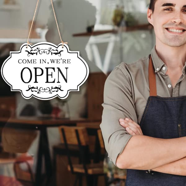 Open Closed Sign (30 x 20 cm White), Double-Sided Reversible Com