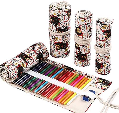 Rullepenalhus til 36 farvede blyanter Canvas Organizer Tasker