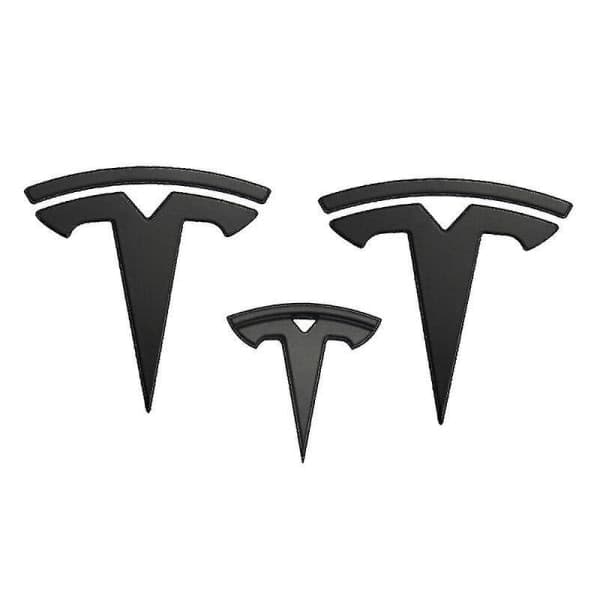 3x Mat Sort T Logo Hætte Bagagerum Rat Mærke til Tesla Model Y