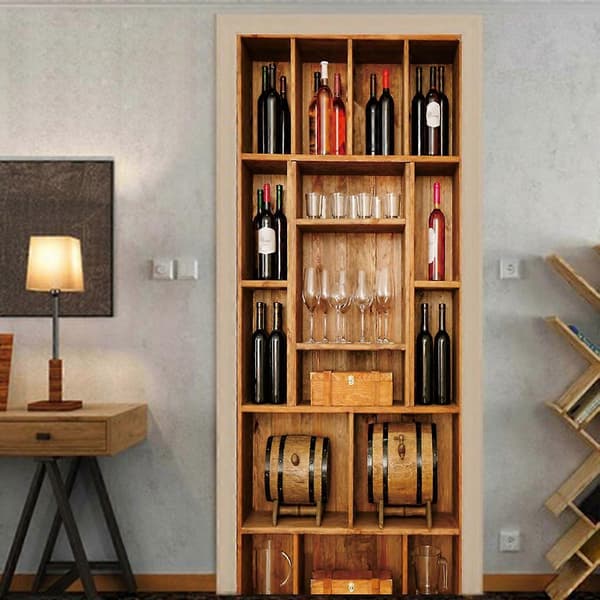 for Creative 3D Door Sticker Wine Cabinet Wallpaper Self-Adhesive Mural Pos