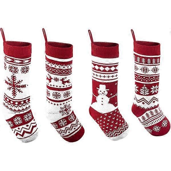 Stor julstrumpa i rustik kabelstickad design, 46 cm, klassiska dekorationer, 4-pack