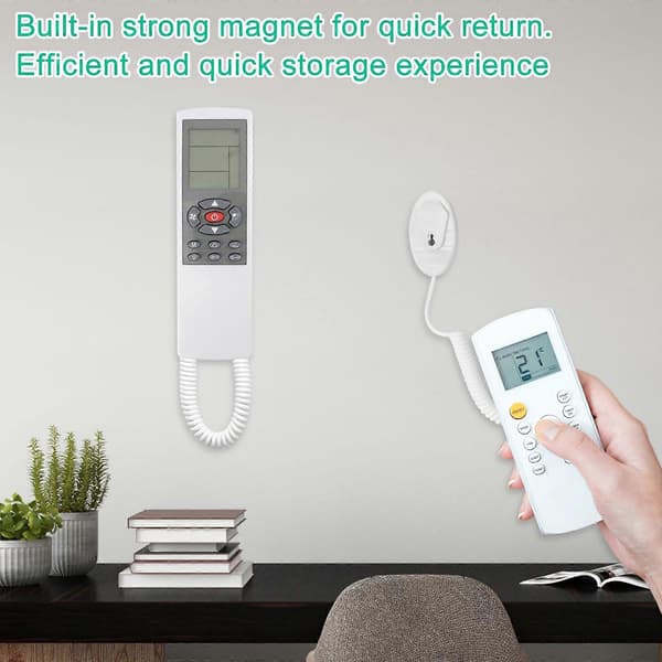 2 Pieces Magnetic Remote Control Holder with Coiled Cable, Self-Adhesive Wall Mount
