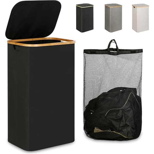 Laundry Basket with Lid - 100L Large Foldable Laundry Hamper with Bamboo Handles & Inner Bag_TF_TF White Vit