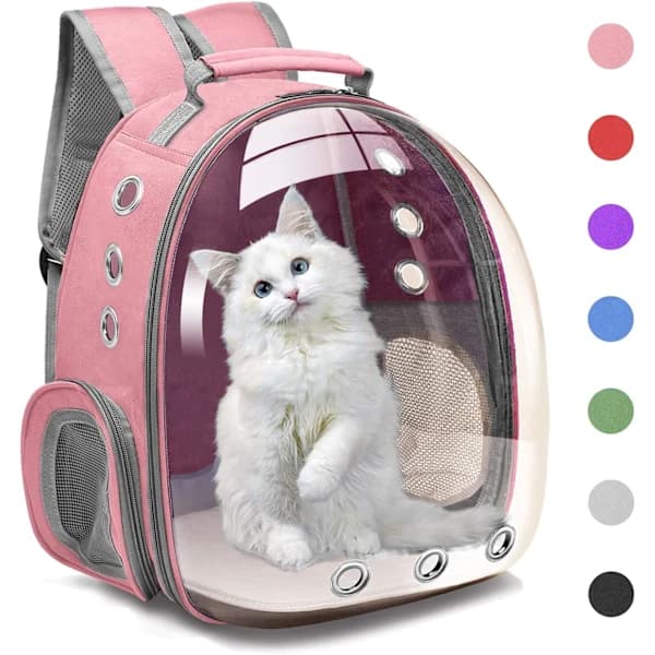 Cat Backpack Carrier Bubble Bag, Small Dog Backpack Carrier for Small and Medium Dogs and Cats Pink