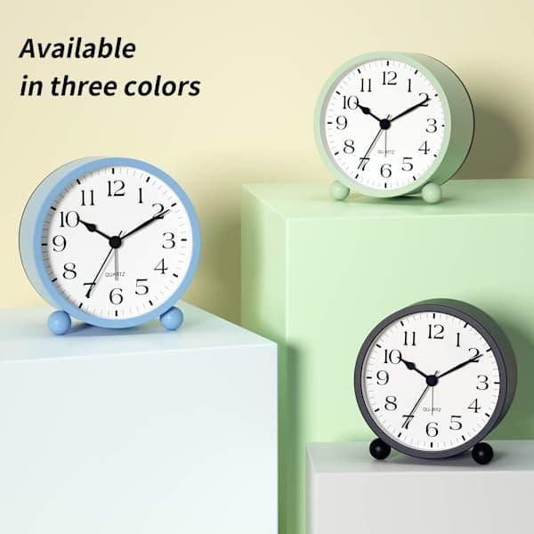 Silent Analog Alarm Clock with Night Light, Beep Sound, Gentle Wake, Battery Operated, Easy Setting (Green)