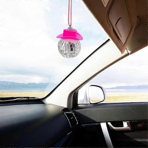 Disco Ball Cowboyhat Bil Tilbehør, Bilinteriør Tilbehør, Bilhængende Ornament Tilbehør-Hvid