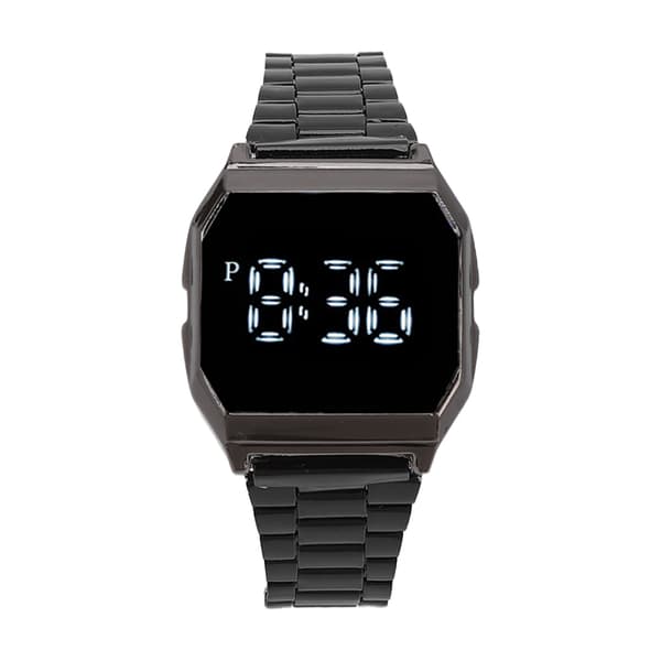 LED Watch for Student Tetragonum Digital Sports Watch with Folding Clasp Alarm Timing Night Light Function for Daily Use Black