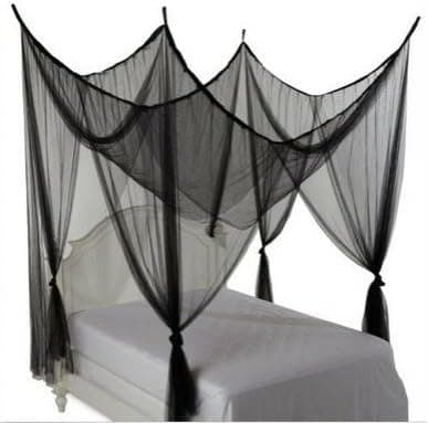 Double Mosquito Net Black 4-Post Bed Canopy Decorative Princess Square Mosquito Net Large for Bedroom Indoor and Camping Black