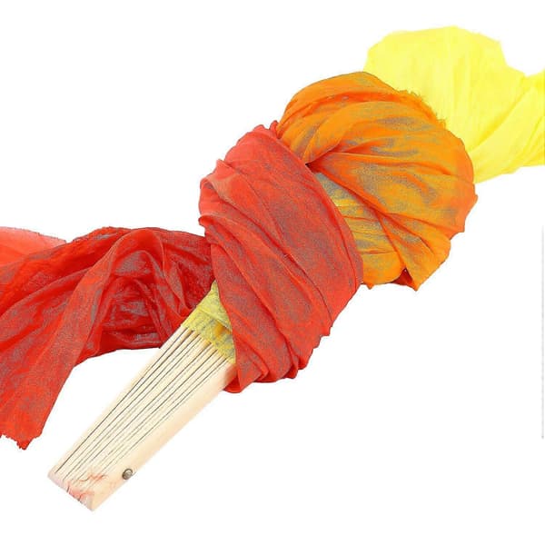 Smuk Silke Tre Farver Gradient Flamme Danseventilator Håndfoldbar Bambusventilator Dekorationsventilator Til Dame