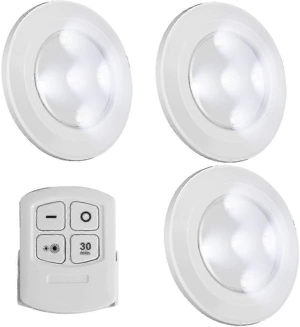 Wireless LED Puck Lights with Remote Control, Battery Operated Lights for Night Light Under Cabinet Lighting, Dimmable Wardrobe Light, Touch Light, Self-Adhesive