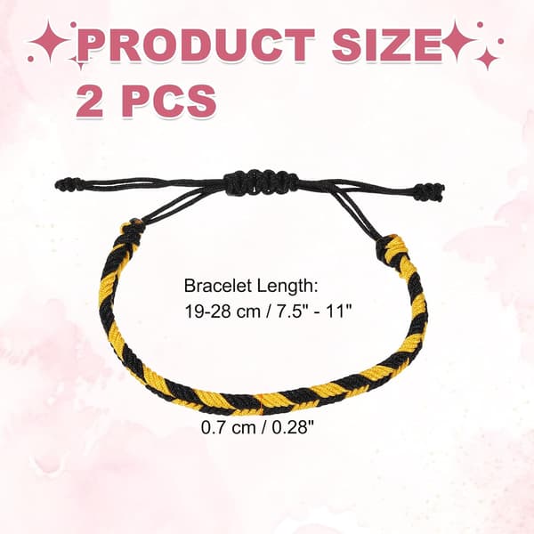 Braided Rope Bracelet, Plaid Pattern Adjustable Woven String Handmade Cord Stylish Accessory Black+Yellow