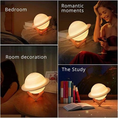 Moon lamp 3D night light dimmable, Papasbox 15cm LED Saturn lamp with