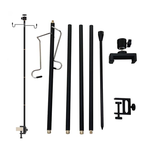 Camping Light Tripod Detachable Lightweight Portable Camping Lantern Stand with Hook for Outdoor Camping 4 Sections Double Hook (Without Ball Head)