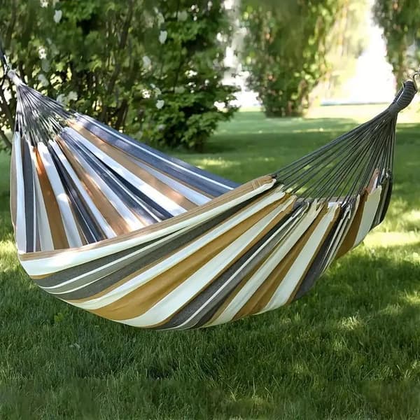Outdoor Camping Hammock, Includes Hanging Ropes and Storage Bag, Canvas, Coffee Brown, 260 x 80 cm