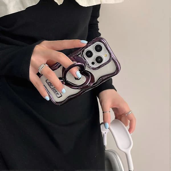 Case for iPhone 14 Pro Max with Heart-shaped Stand, Electroplated TPU, Transparent Back Cover