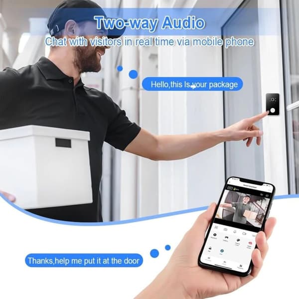 Smart trådløs videodørklokke, smart visuell intercom, HD-nattsyn, WiFi-sikkerhetsdørklokke, egnet for hjem, leilighet