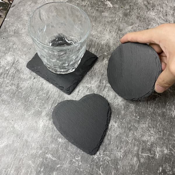 Slate Coasters, 10 cm Diameter (5 pcs) - Decorative Slate Coasters and Bamboo Storage Box (Round)