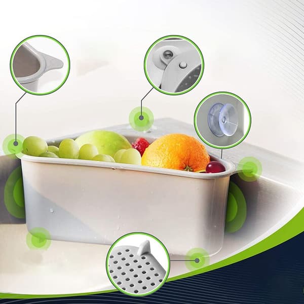 Sink Strainer Basket - Multifunctional Corner Sink Basket Extra Strong Hanging Storage Rack for Kitchen