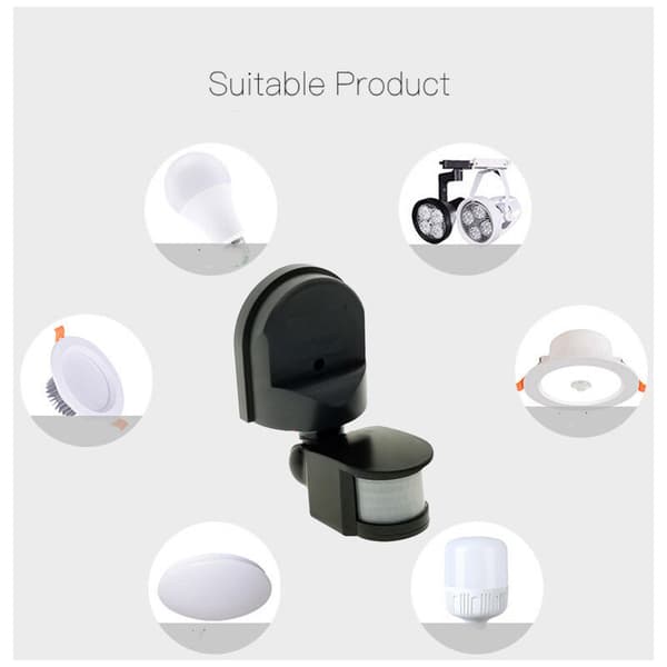 Sensor Switch, 160° Waterproof Adjustable PIR Infrared Motion Detector Lamp Switch, Black