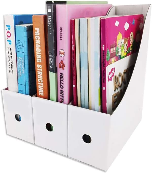 Magazine Rack (12-pack, White) - File Holder, Desk File Organizer, Document Storage Box, with Labels