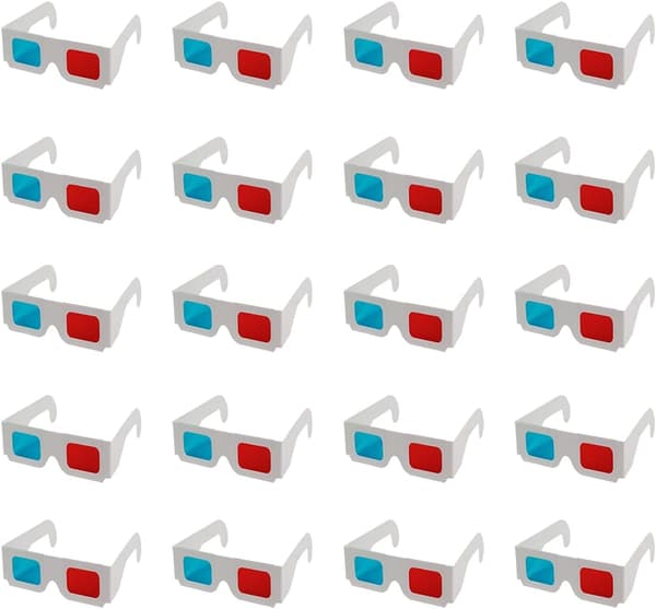 20 par röda och blå 3D-glasögon i papper för filmdekoration