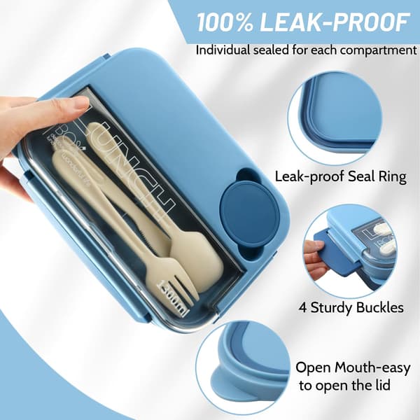 Bento Lunch Box for Adults, Leak-Proof Lunch Box with Sauce Container, Fork and Spoon