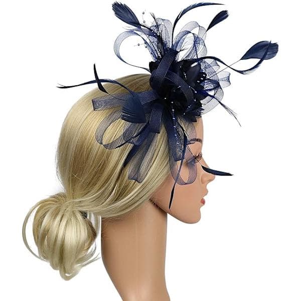 Elegant fascinator til kvinder, hat med fjer, hårklemme, tilbehør