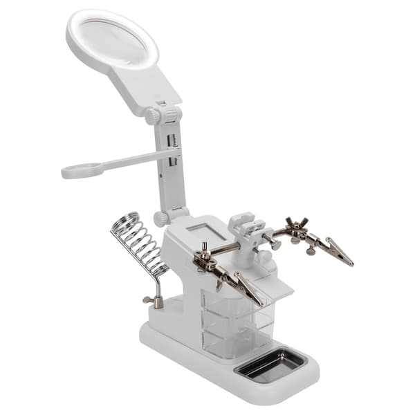 Table Mounted LED Hands Free Magnifying Glass for Reading Inspection Soldering Repairs White