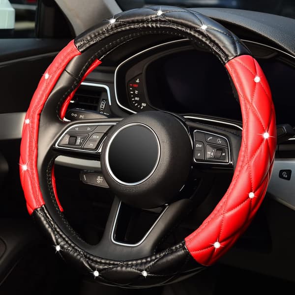 Diamond Soft Leather Steering Wheel Cover with Bling Bling Crystals