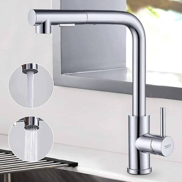 Kitchen Faucet with Pull-Out Spray, 2 Water Modes - Stream and Spray, Hot and Cold Water Tap