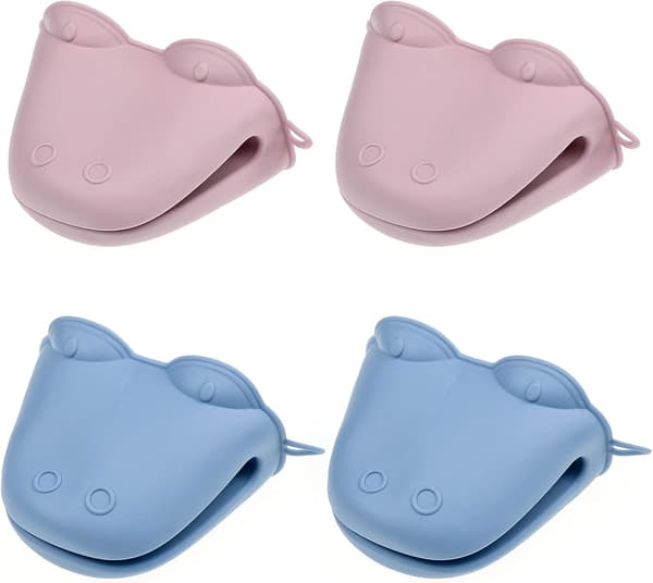 (Blå og pink) 2 par silikone grydelapper, mini varmebestandige