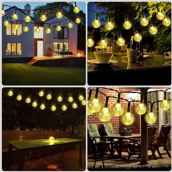 Solcellelysslynger, 100 LED 12M Varmhvite Krystallkulelys, 8 moduser Vanntette Solcellelamper, For Utendørsdekorasjon, Hager, Terrasser, Bryllup