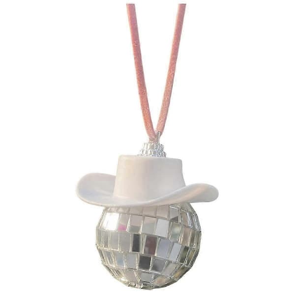 Disco Ball Cowboyhat Bil Tilbehør, Bilinteriør Tilbehør, Bilhængende Ornament Tilbehør-Hvid