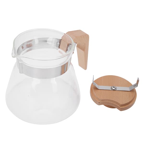 Pour Over Coffee Maker 600ml Glass Coffee Server Pot with Wooden Handle Lid for Home Office