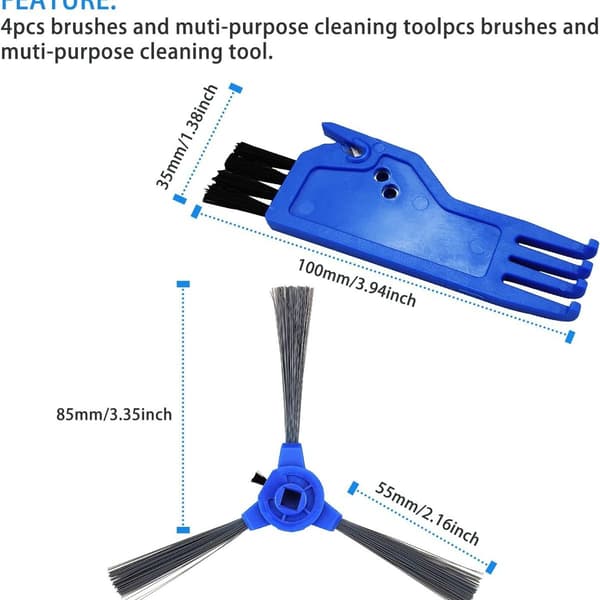 Replacement Kit for Eufy RoboVac 11S, 30, 15: 4 Side Brushes, Cleaning Tool
