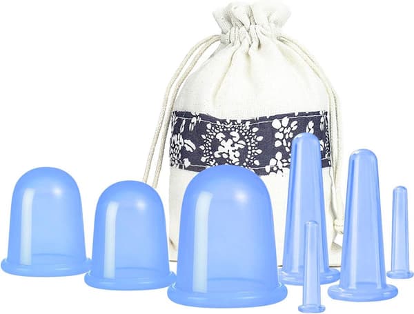 Ansigts Cupping Sæt, 7 dele silikone anti-cellulite vakuumkopper, blå