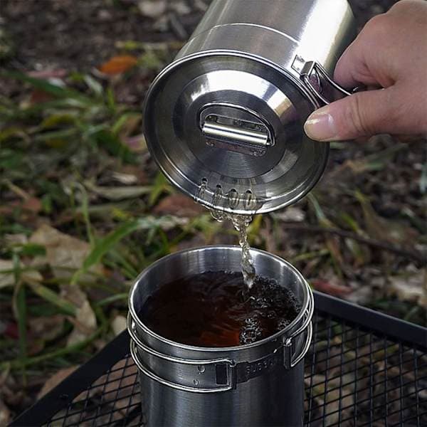 Fällbart campingköksset – 304 rostfri stålkastrull med lock, campingmugg och köksredskap