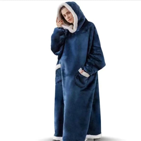 Pyjamas Oversized Hettegenser Filt Sweatshirt Ultra Plysj Varm Pullover Blå
